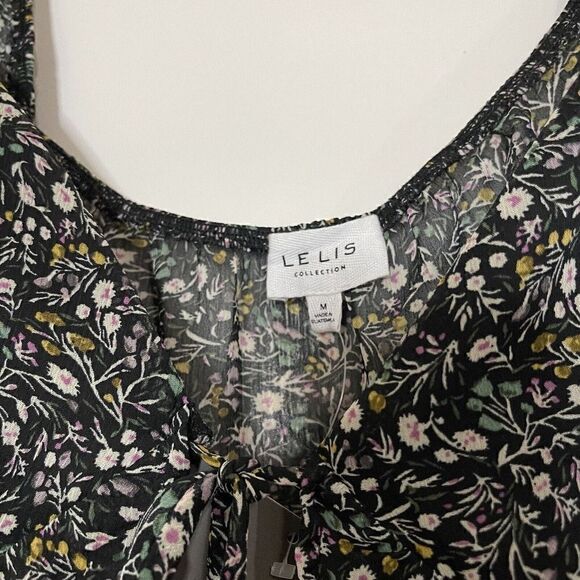 NEW! LE LIS Black floral boho festival long sleeve sheer crop top size medium - Picture 4 of 6